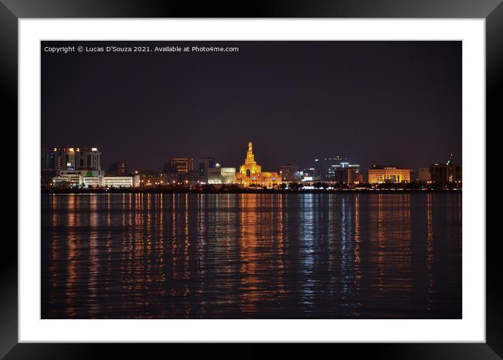 Night view of Doha corniche  Framed Mounted Print by Lucas D'Souza