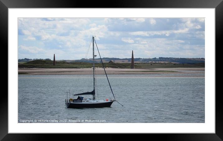 Sailboat and Lighthouses Framed Mounted Print by Victoria Copley