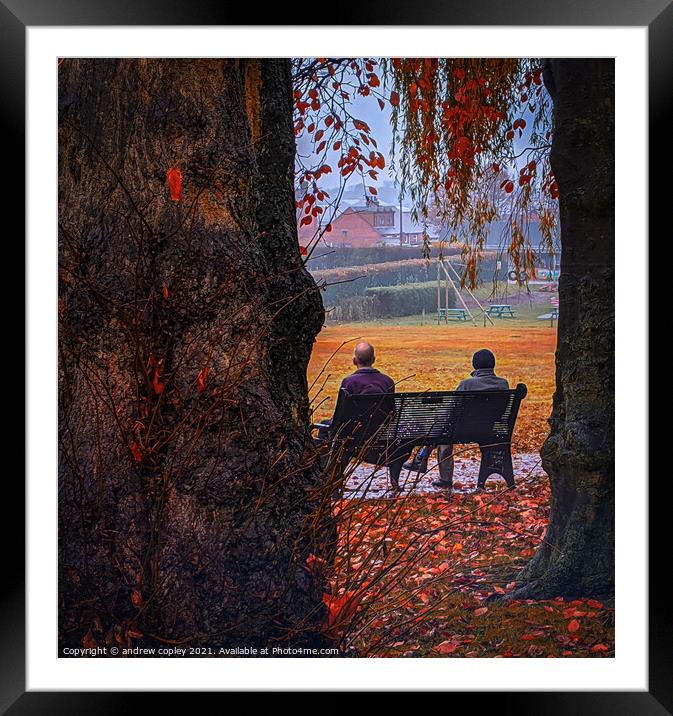 Morning chat in the park Framed Mounted Print by andrew copley