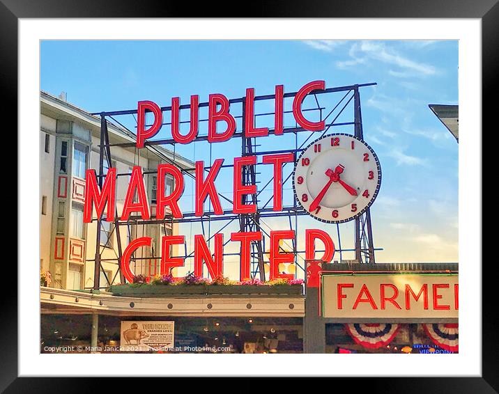 Pike Place Market Sign in Seattle Framed Mounted Print by Maria Janicki