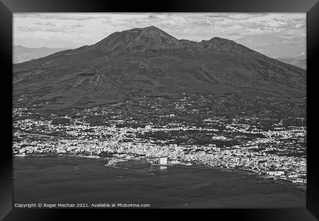 Naples and Vesuvius: A Monochrome Snapshot Framed Print by Roger Mechan