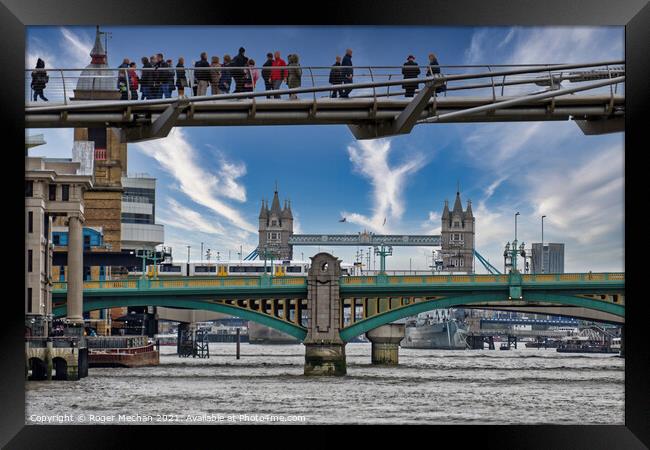 London's Iconic Triple Bridge View Framed Print by Roger Mechan
