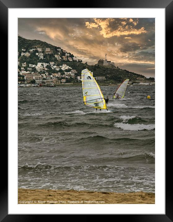 Windsurfing off the Coast of Roses Framed Mounted Print by Roger Mechan