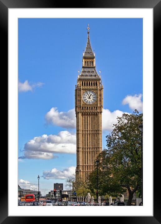 Iconic Clock Tower amidst Bustling London Traffic Framed Mounted Print by Roger Mechan