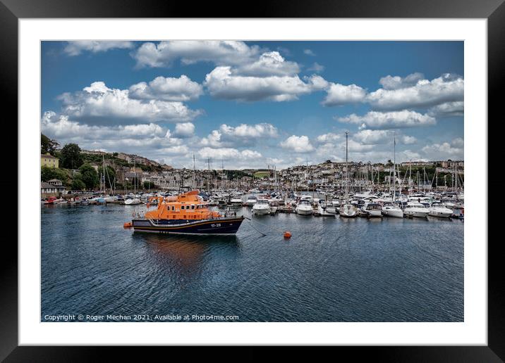 Brixham lifeboat and marina  Framed Mounted Print by Roger Mechan