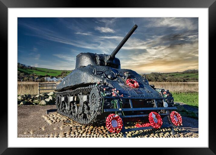 Memorial Sherman Tank at Slapton Sands Framed Mounted Print by Roger Mechan