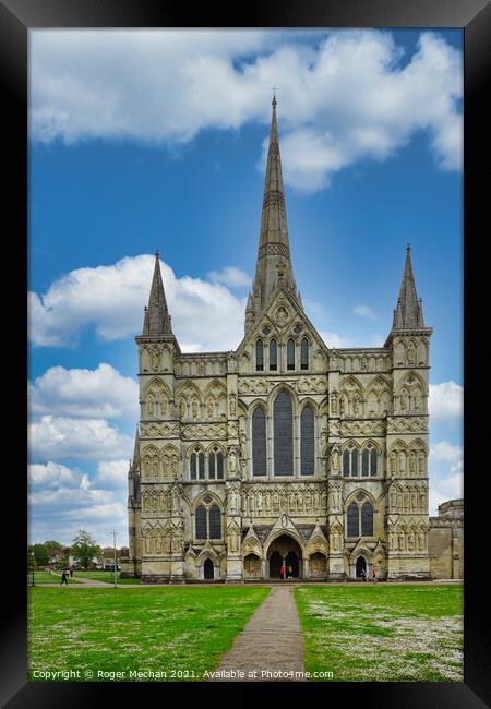 Towering Salisbury Cathedral Framed Print by Roger Mechan