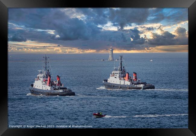 Powerful Tugboats in Plymouth Sound Framed Print by Roger Mechan
