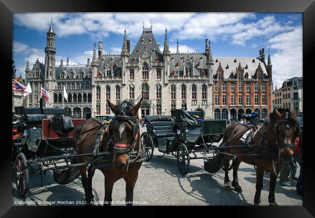 Bruges' Baroque City Hall and Horse-Drawn Charm Framed Print by Roger Mechan