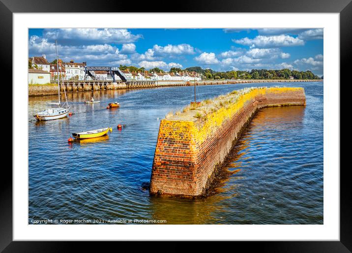 The Curving Red Brick Breakwater of Starcross Framed Mounted Print by Roger Mechan