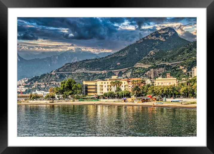 Threatening Skies over Lake Garda and the Dolomite Framed Mounted Print by Roger Mechan