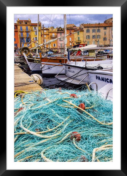 Earth-Toned Fishing Scene in St Tropez Framed Mounted Print by Roger Mechan