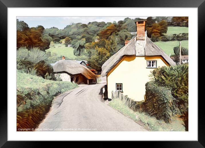 Thatched cottage and country lane Framed Mounted Print by Roger Mechan