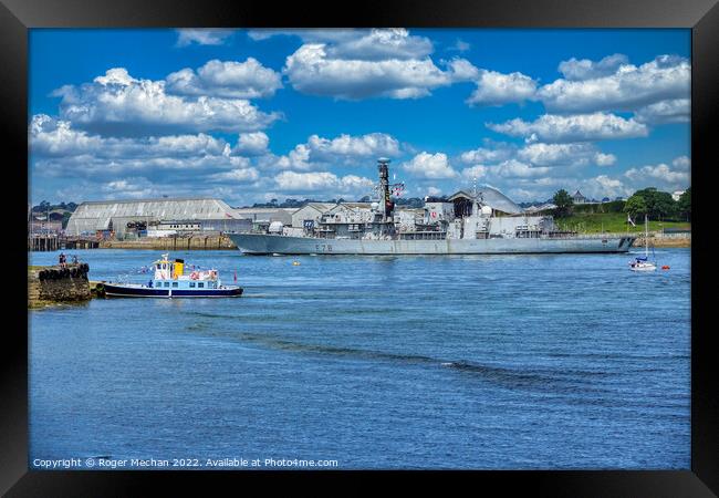 Royal Navy Ship HMS Kent entering Devonport Dockya Framed Print by Roger Mechan