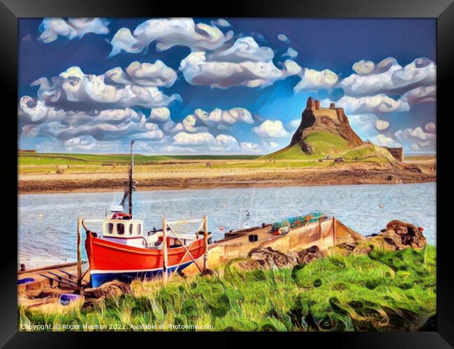 Red Boat at Lindisfarne Framed Print by Roger Mechan