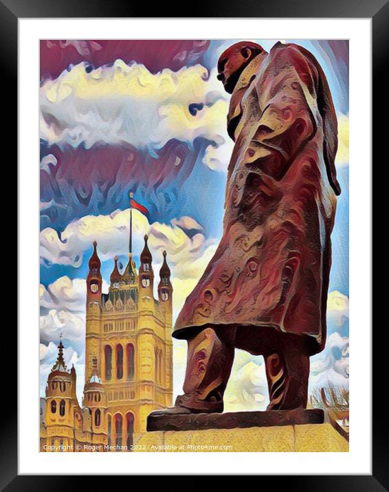 Churchill's Monumental Presence Framed Mounted Print by Roger Mechan