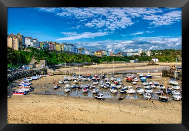 Colourful Tenby Harbour Framed Print by Roger Mechan