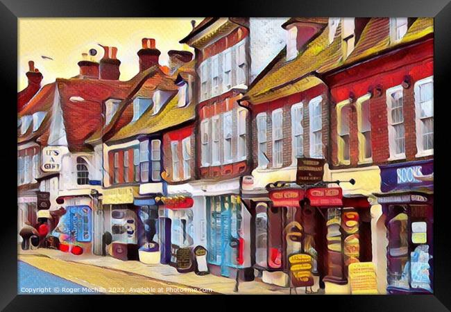 Colourful High Street Shops in Blandford Forum Framed Print by Roger Mechan
