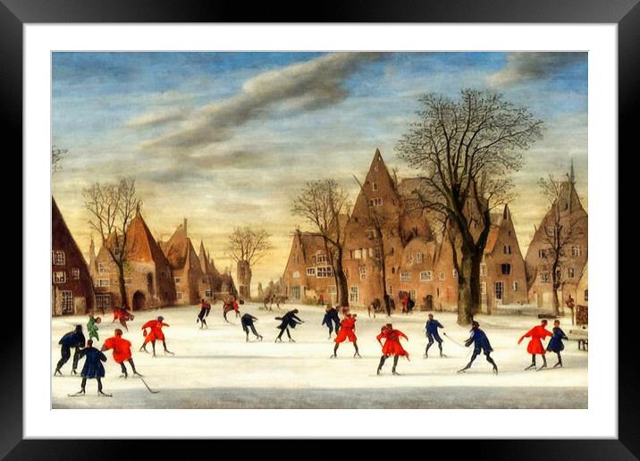 Winter Wonderland Skating Framed Mounted Print by Roger Mechan