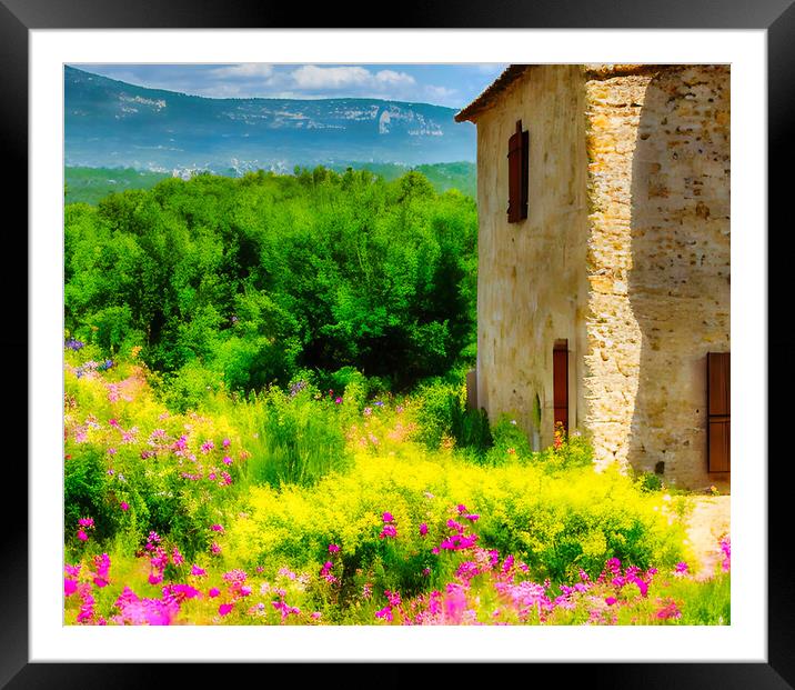 Tranquil Provencal Farmhouse Framed Mounted Print by Roger Mechan
