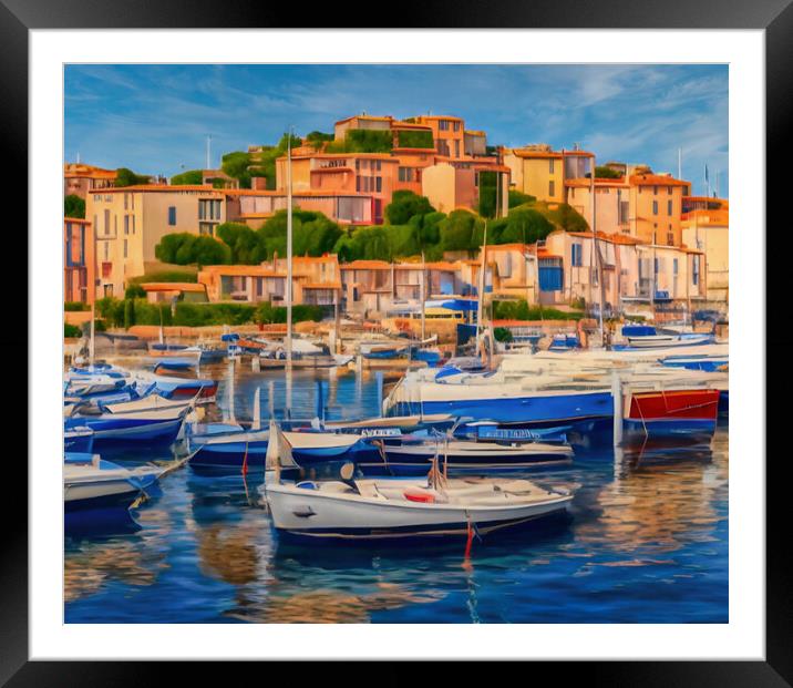 Charming Port Town on the French Riviera Framed Mounted Print by Roger Mechan