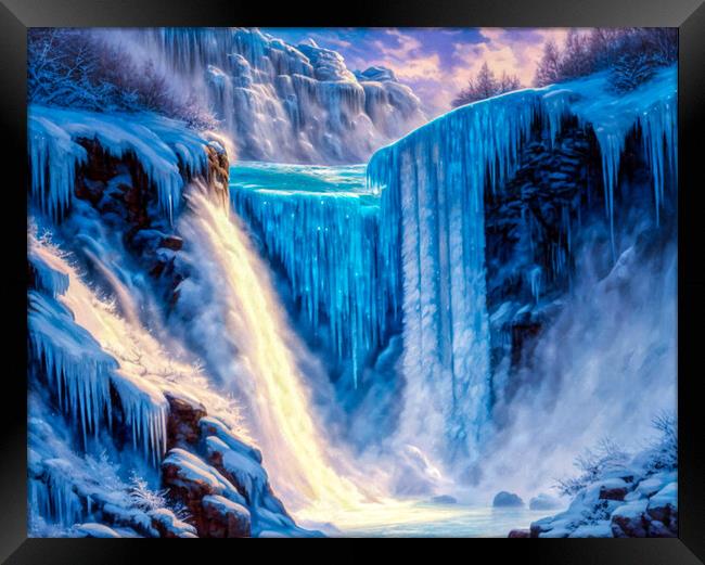 Frozen Waterfall Wonderland Framed Print by Roger Mechan