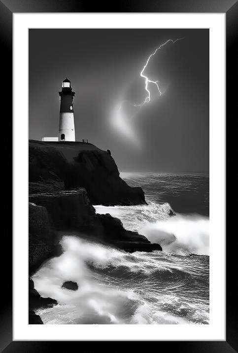 Thunderous Sea Beacon Framed Mounted Print by Roger Mechan