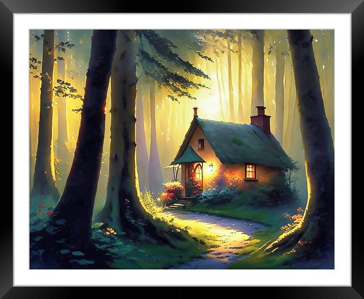Enchanted Cottage in Woodland Framed Mounted Print by Roger Mechan