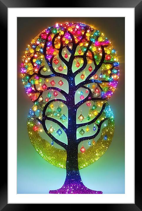 Gem-Studded Fantasy Tree Framed Mounted Print by Roger Mechan