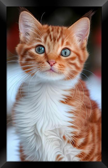 Striped Ginger Kitten Framed Print by Roger Mechan