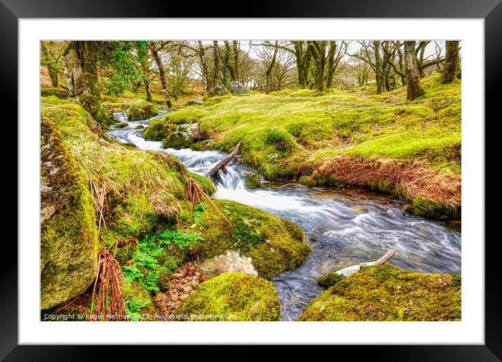 Mossy Waterfalls of River Meavy Framed Mounted Print by Roger Mechan