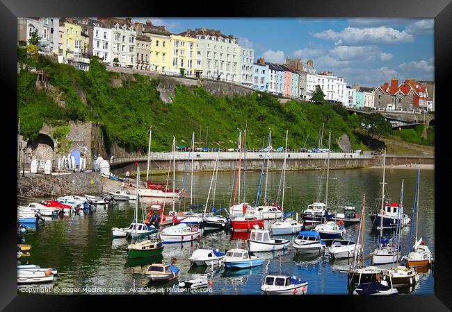 Tenby harbour and houses Framed Print by Roger Mechan