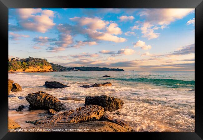 Breathtaking scenery of a rocky beach  Framed Print by Stan Lihai