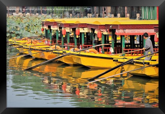 Yellow boats in Beijing park Framed Print by Stan Lihai