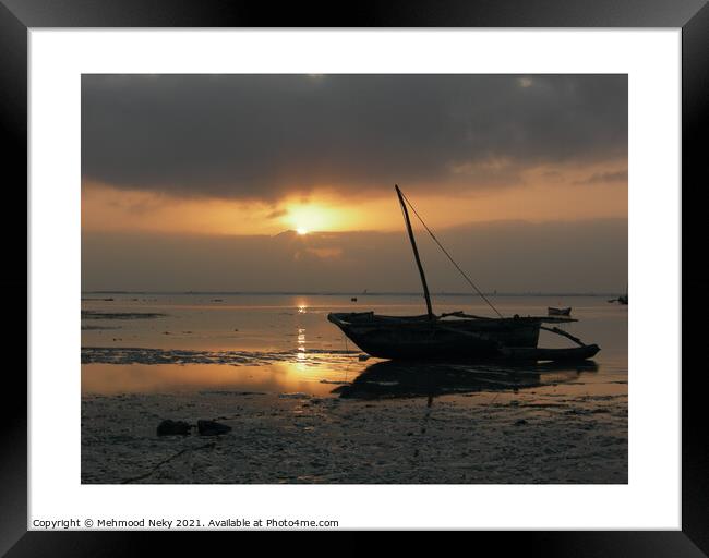 Fishing boat at sunrise Framed Print by Mehmood Neky