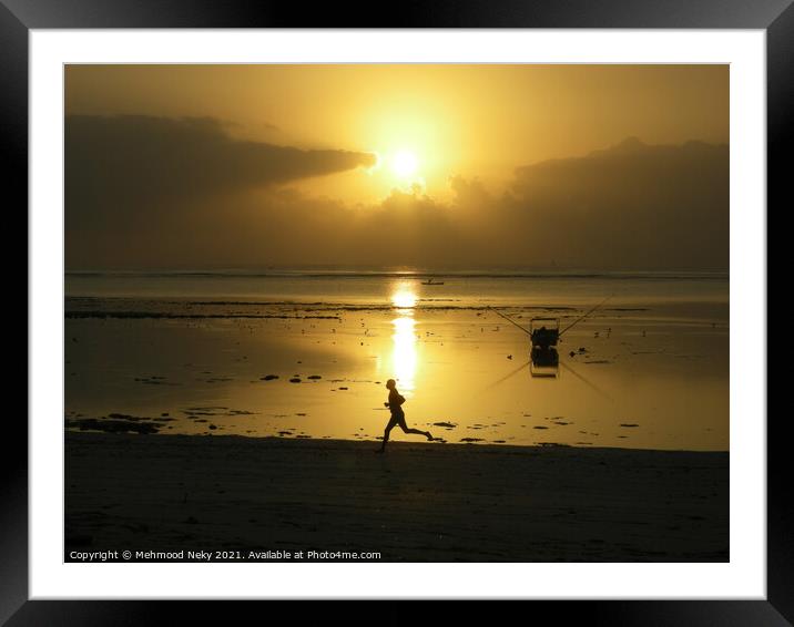 Jogger at sunrise Framed Mounted Print by Mehmood Neky