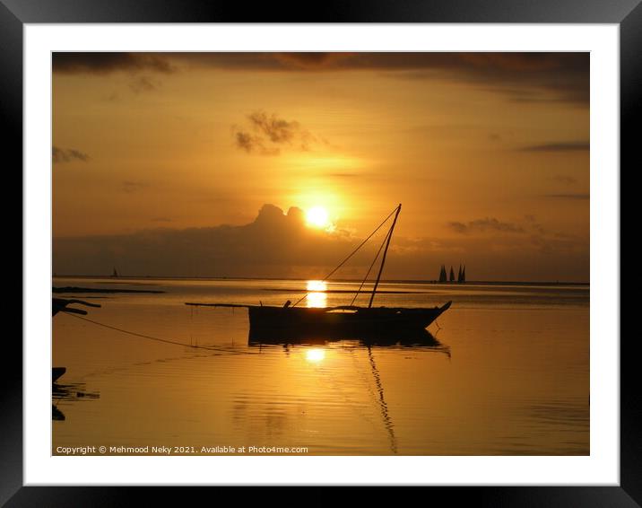 Fishing boat at sunrise Framed Mounted Print by Mehmood Neky