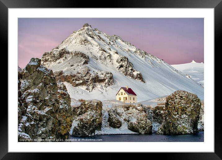 Snow covered mountain and home Framed Mounted Print by Giles Rocholl