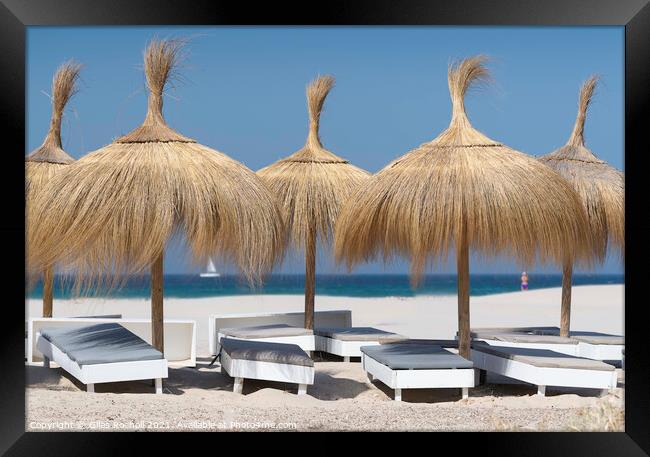 Tarifa beach sun loungers Spain Framed Print by Giles Rocholl