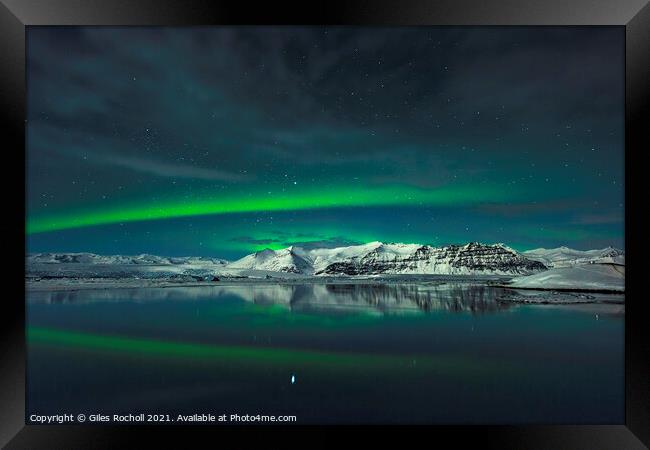 Northern lights lagoon Iceland Framed Print by Giles Rocholl