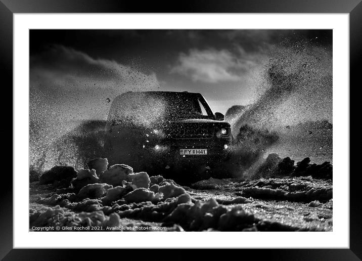 Land rover in snow Iceland Framed Mounted Print by Giles Rocholl