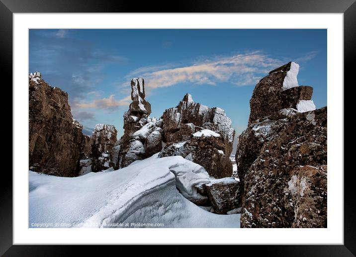 Snowy rocks Thingvellir Iceland Framed Mounted Print by Giles Rocholl