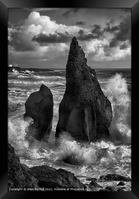 Crashing waves and sea stacks Iceland Framed Print by Giles Rocholl