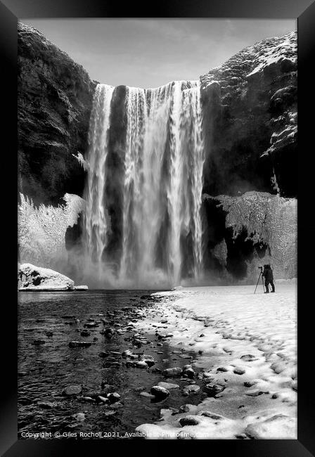 Skogafoss waterfall Iceland and photographer Framed Print by Giles Rocholl