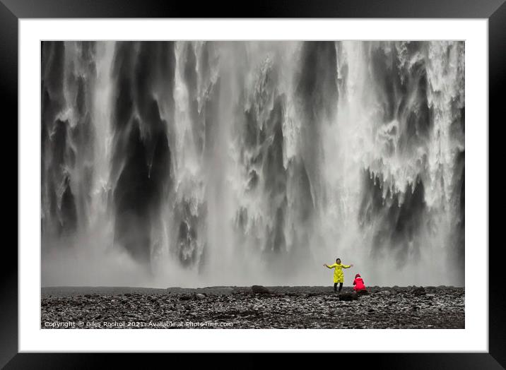 Skogafoss waterfall and tourists Iceland Framed Mounted Print by Giles Rocholl