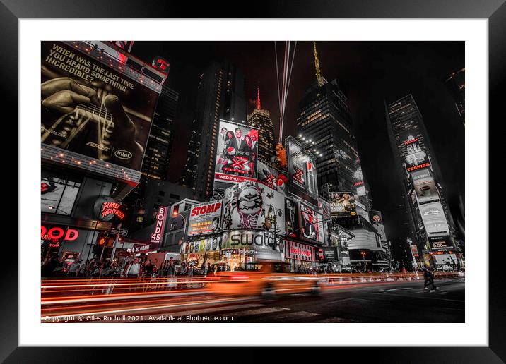Times Square New York Cab Framed Mounted Print by Giles Rocholl