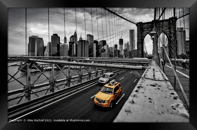Yellow Taxi cab New York Framed Print by Giles Rocholl