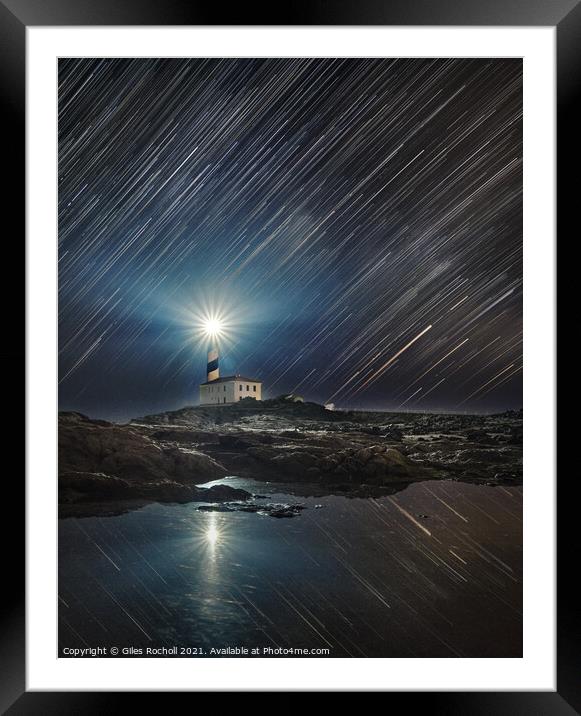 Star trails over Favàritx lighthouse Menorca Framed Mounted Print by Giles Rocholl
