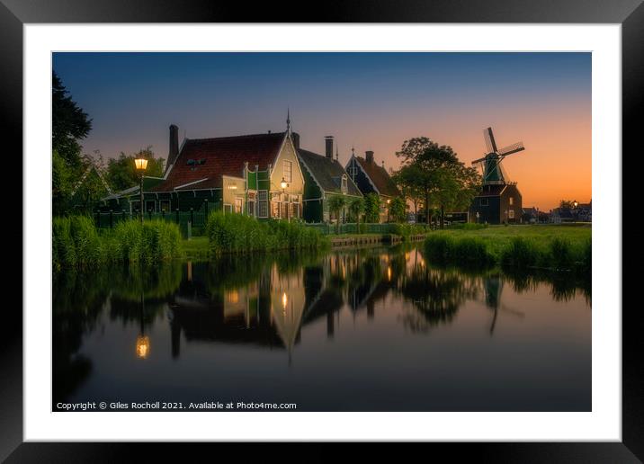 Zaanse Schans windmills Holland Framed Mounted Print by Giles Rocholl
