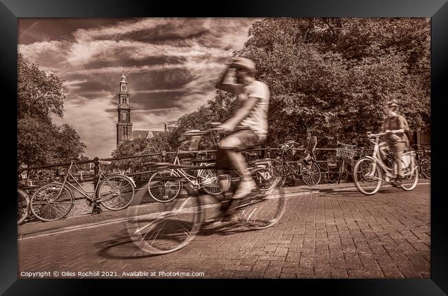 Cyclists Amsterdam Holland Framed Print by Giles Rocholl